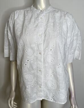 Masai Copenhagen XL White Embroidered Eyelet Lace SS Top Floral Cotton Blouse